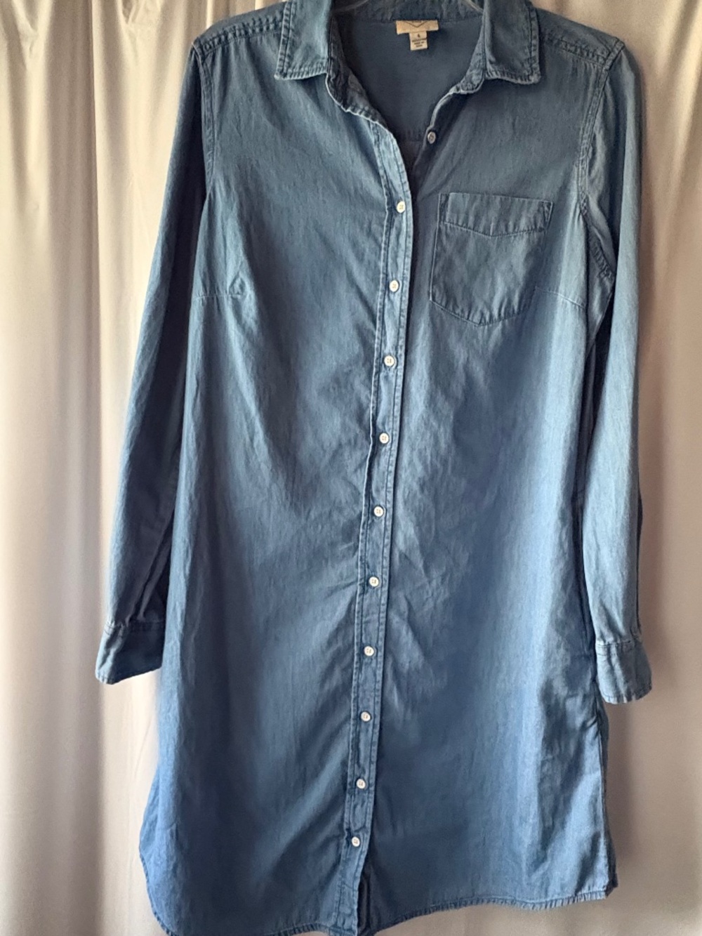 St. John's Bay Denim Shirt Dress Women's Roll Tab Long Sleeve Pockets Small